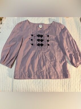 Edme & Esyllte Anthropologie Lavender Puff-Sleeve Blouse with black Knot Buttons